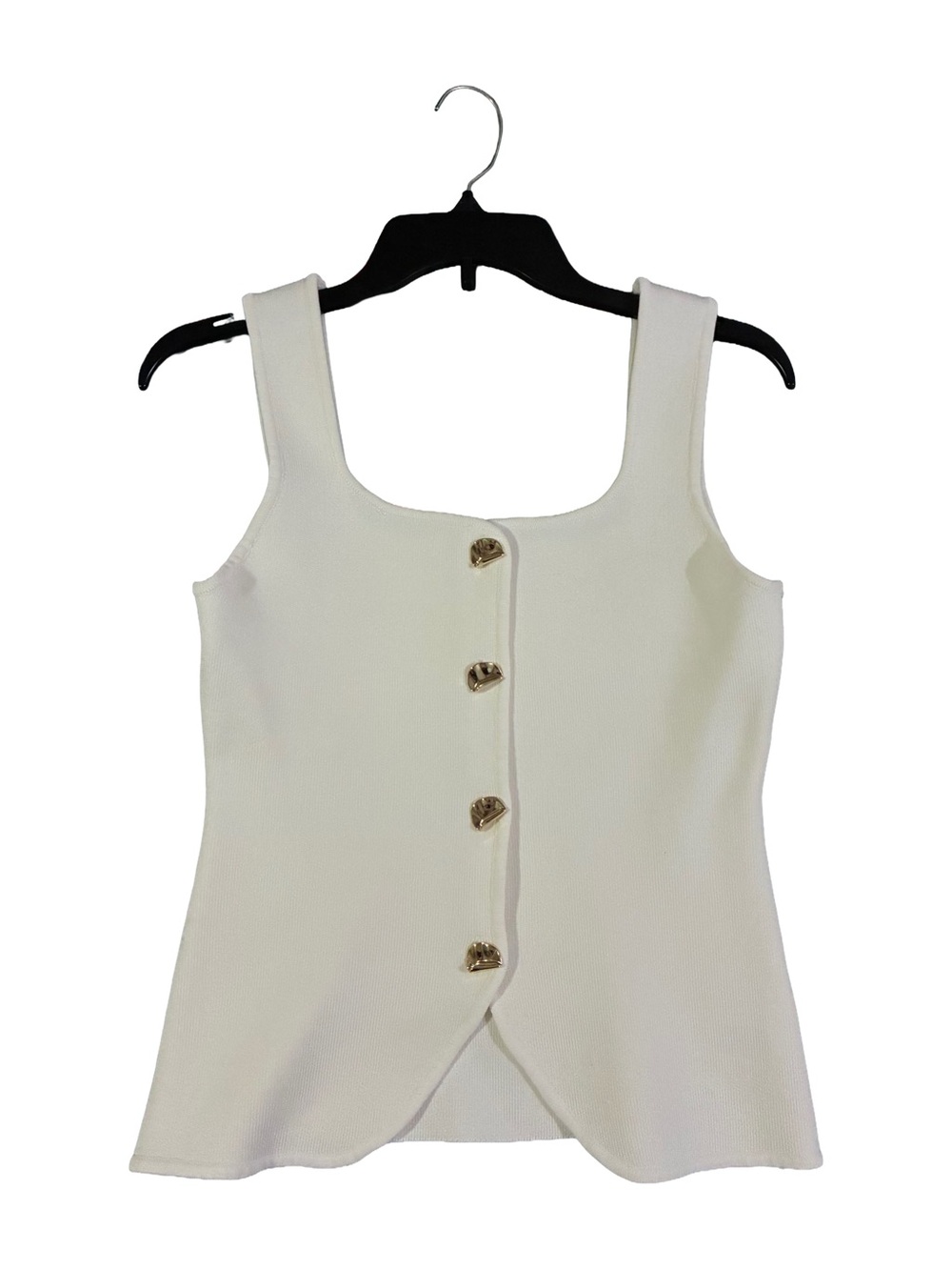 Love Tree Cream Square Neck Tank with Gold Buttons, Size Small